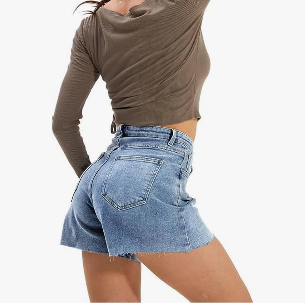 Women high waisted asymmetrical Jean shorts